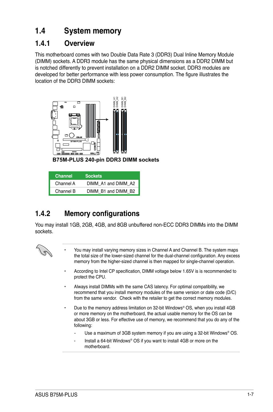 4 system memory, 4 system memory -7, 1 overview | Asus B75M-PLUS User Manual | Page 15 / 69