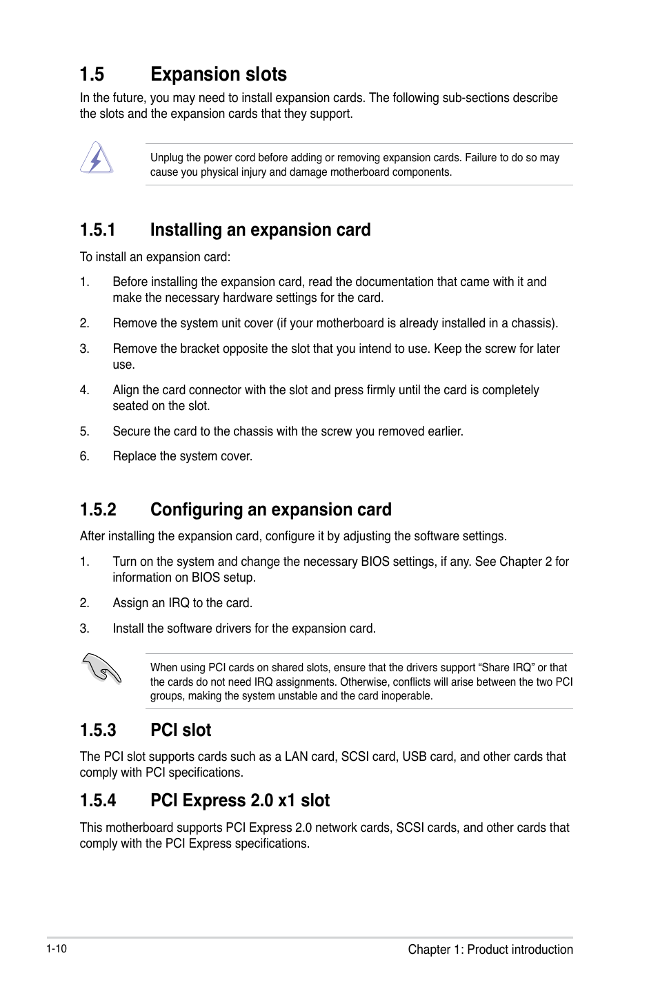 5 expansion slots, 5 expansion slots -10, 1 installing an expansion card | 2 configuring an expansion card, 3 pci slot, 4 pci express 2.0 x1 slot | Asus B75M-PLUS User Manual | Page 18 / 69