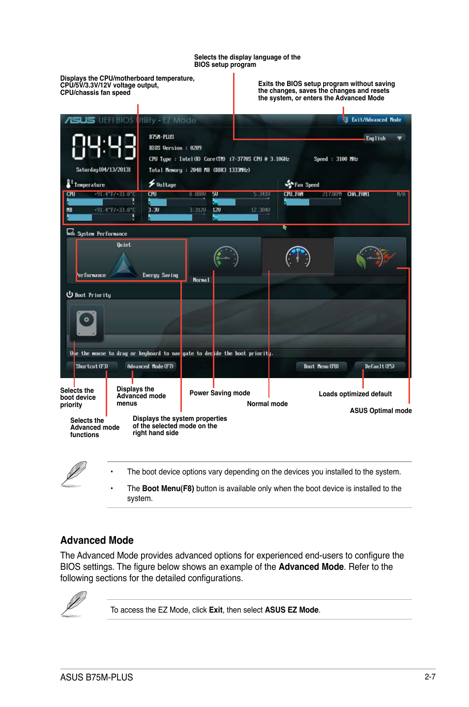 Advanced mode, Asus b75m-plus | Asus B75M-PLUS User Manual | Page 37 / 69