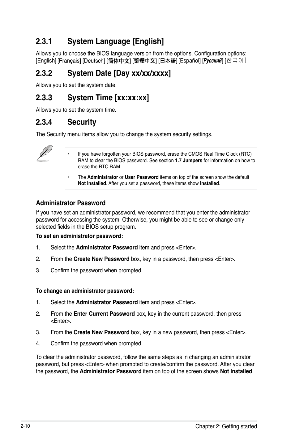 1 system language [english, 3 system time [xx:xx:xx, 4 security | Asus B75M-PLUS User Manual | Page 40 / 69