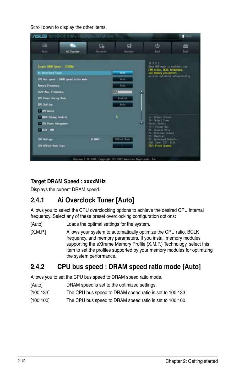 1 ai overclock tuner [auto, 2 cpu bus speed : dram speed ratio mode [auto | Asus B75M-PLUS User Manual | Page 42 / 69