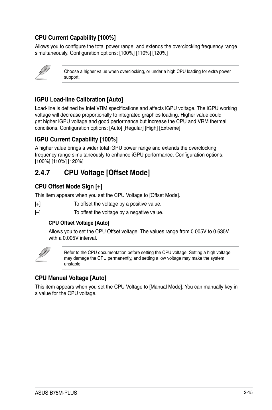 7 cpu voltage [offset mode | Asus B75M-PLUS User Manual | Page 45 / 69