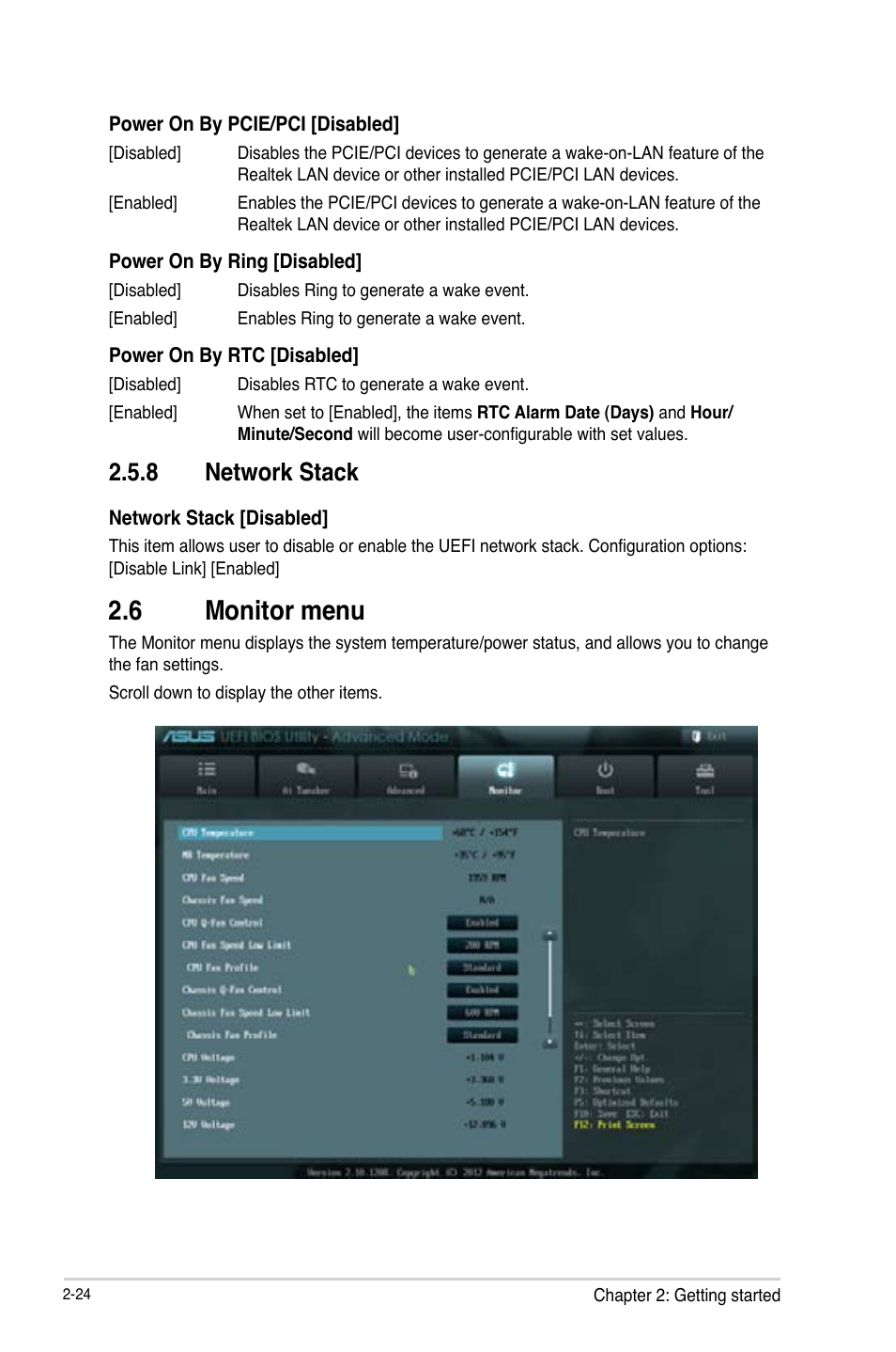 6 monitor menu, 6 monitor menu -24, 8 network stack | Asus B75M-PLUS User Manual | Page 54 / 69