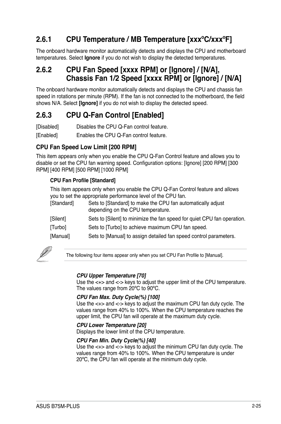 1 cpu temperature / mb temperature [xxxºc/xxxºf, 3 cpu q-fan control [enabled | Asus B75M-PLUS User Manual | Page 55 / 69