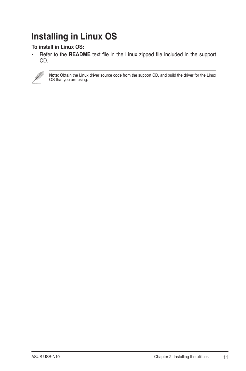 Installing in linux os | Asus USB-N10 User Manual | Page 11 / 46