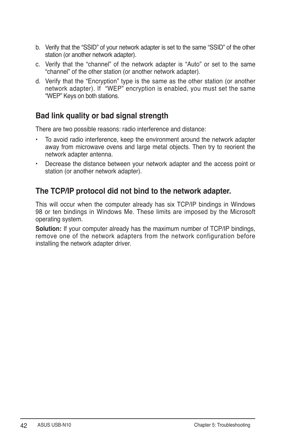 Bad link quality or bad signal strength | Asus USB-N10 User Manual | Page 42 / 46