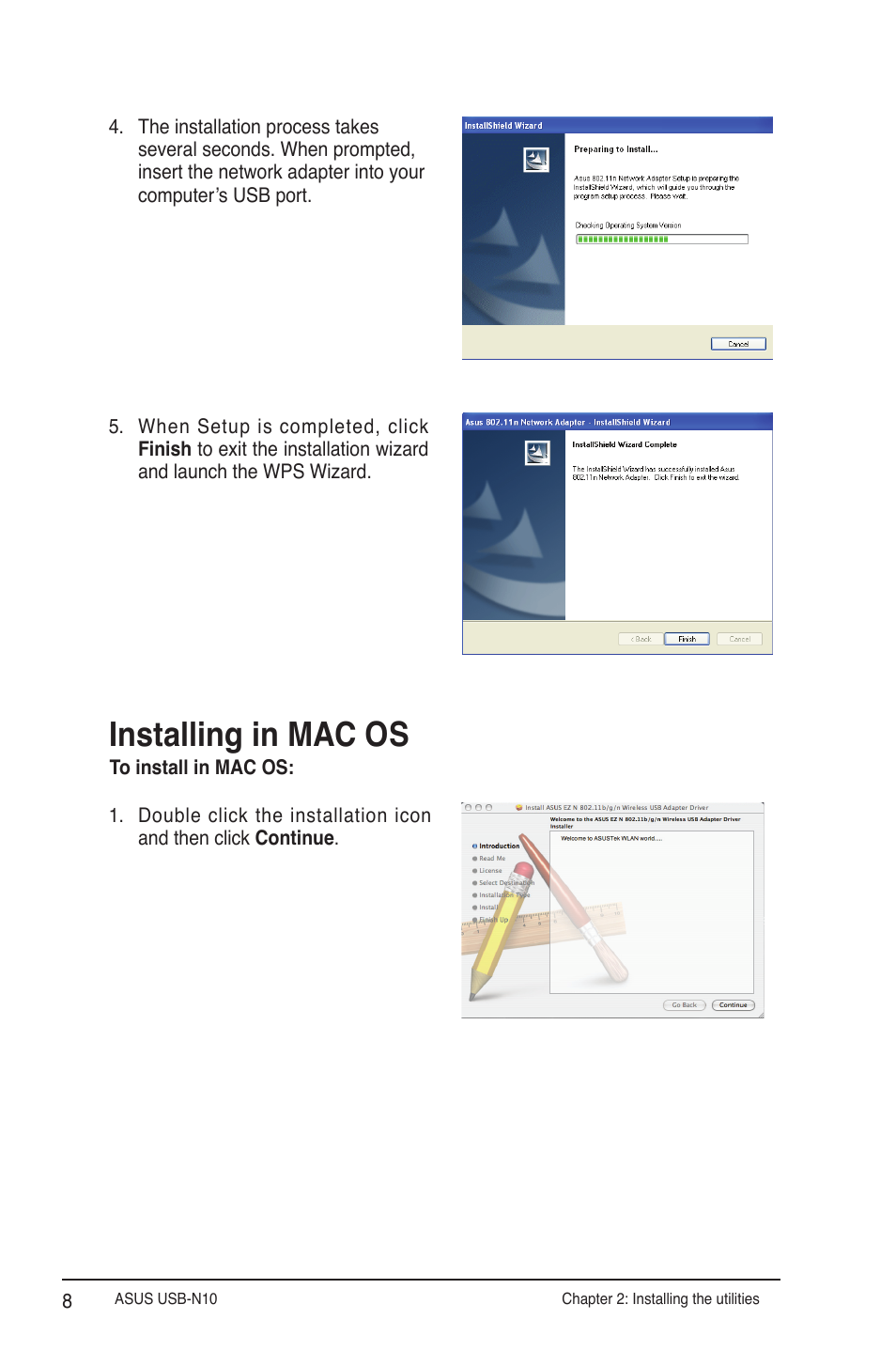 Installing in mac os | Asus USB-N10 User Manual | Page 8 / 46