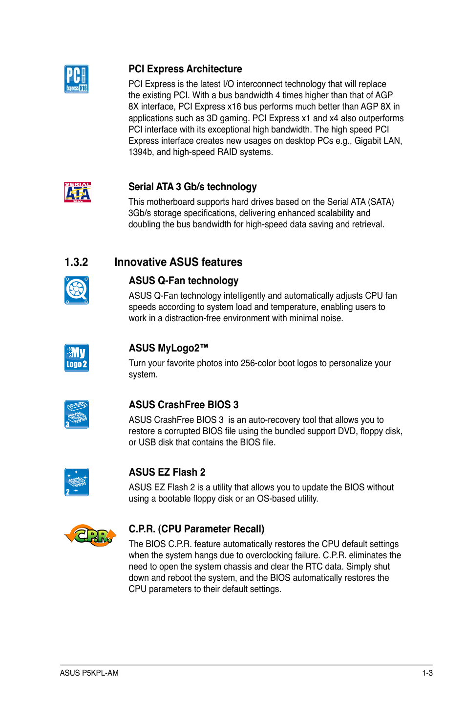 2 innovative asus features, 2 innovative asus features -3 | Asus P5KPL-AM/PS User Manual | Page 13 / 62