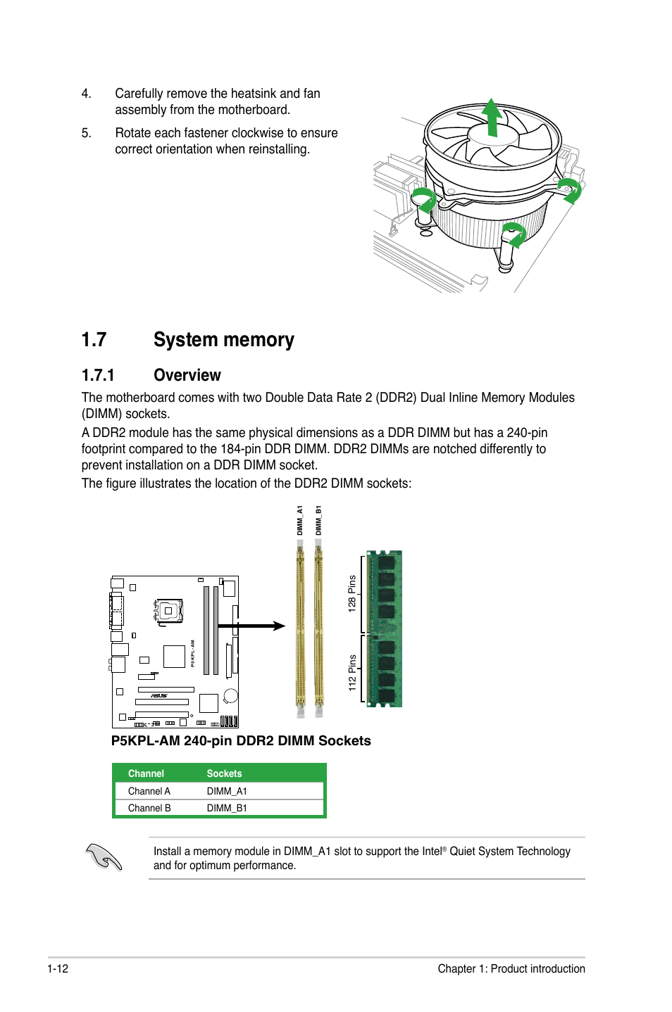 7 system memory, 1 overview, System memory -12 | 1 overview -12 | Asus P5KPL-AM/PS User Manual | Page 22 / 62