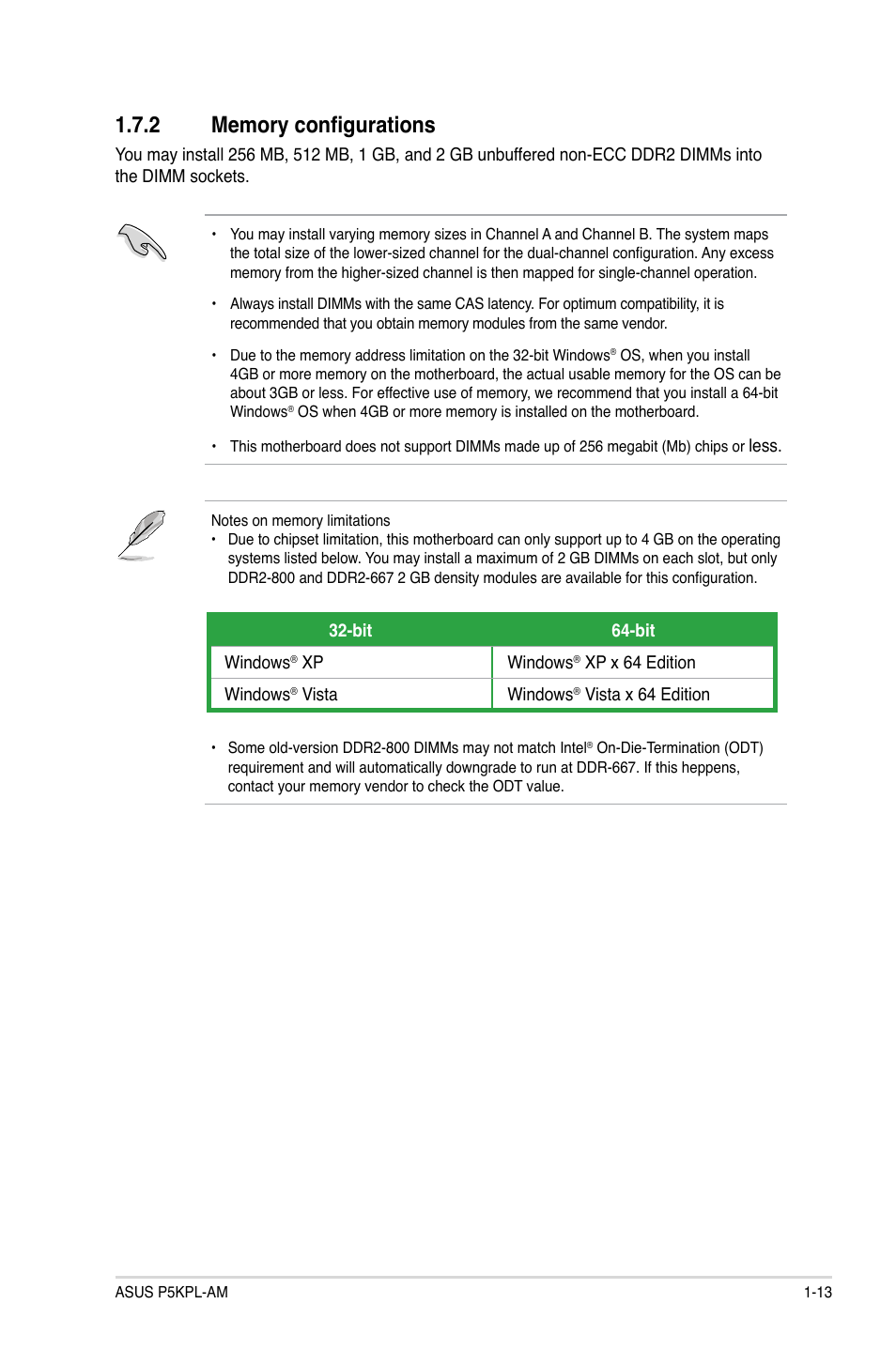 2 memory configurations, 2 memory configurations -13 | Asus P5KPL-AM/PS User Manual | Page 23 / 62