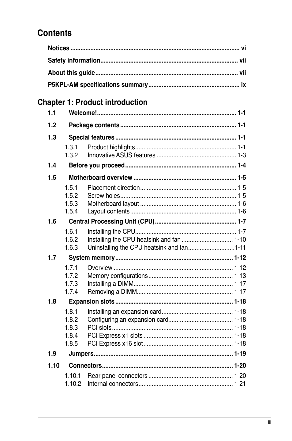 Asus P5KPL-AM/PS User Manual | Page 3 / 62