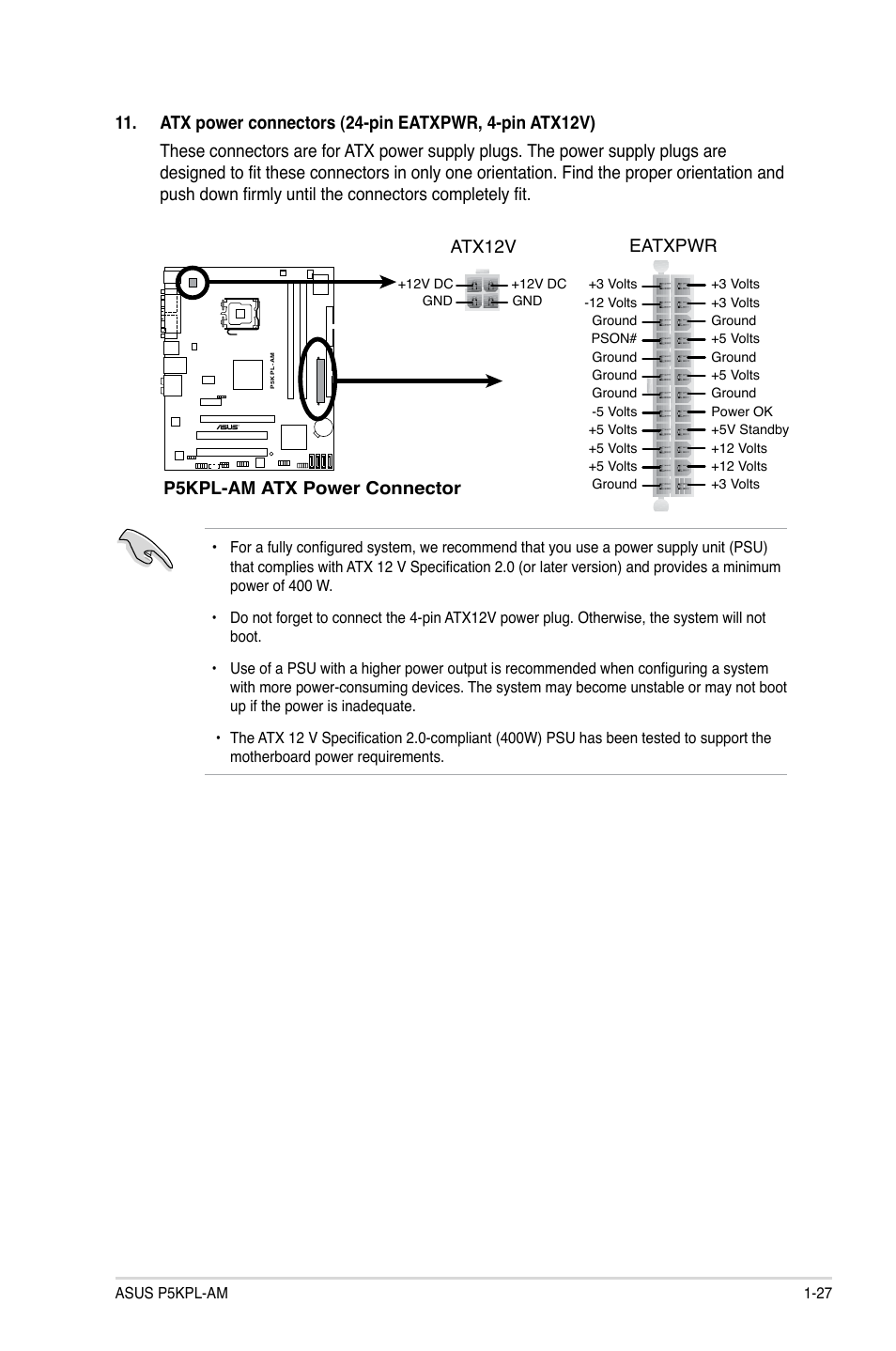 P5kpl-am atx power connector eatxpwr atx12v | Asus P5KPL-AM/PS User Manual | Page 37 / 62