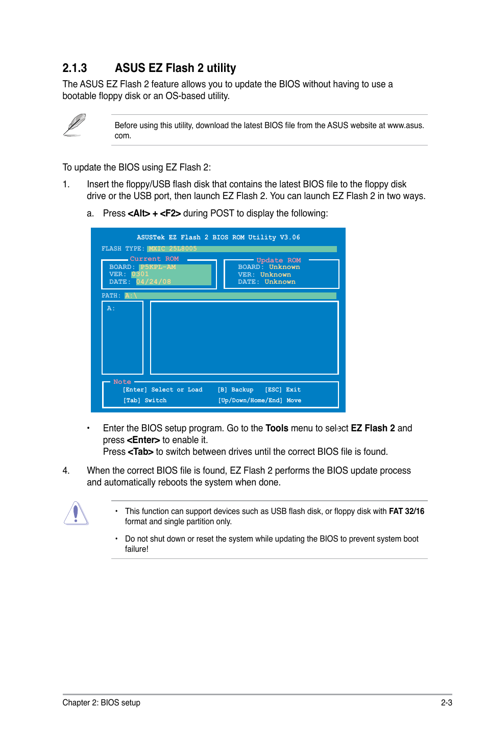 3 asus ez flash 2 utility, 3 asus ez flash 2 utility -3 | Asus P5KPL-AM/PS User Manual | Page 43 / 62