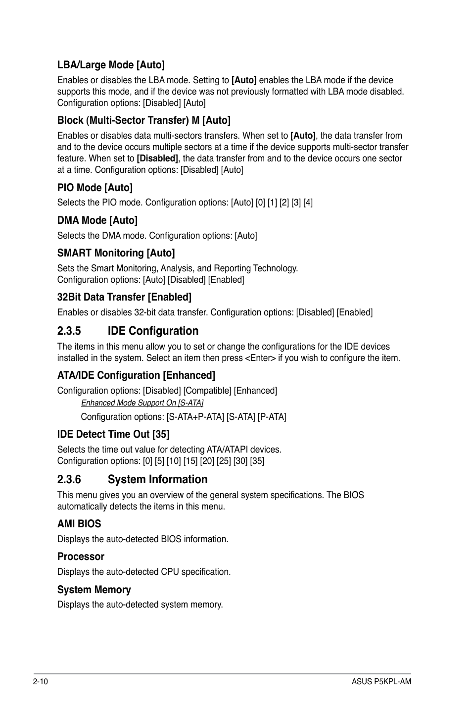 5 ide configuration, 6 system information, 5 ide configuration -10 | 6 system information -10 | Asus P5KPL-AM/PS User Manual | Page 50 / 62
