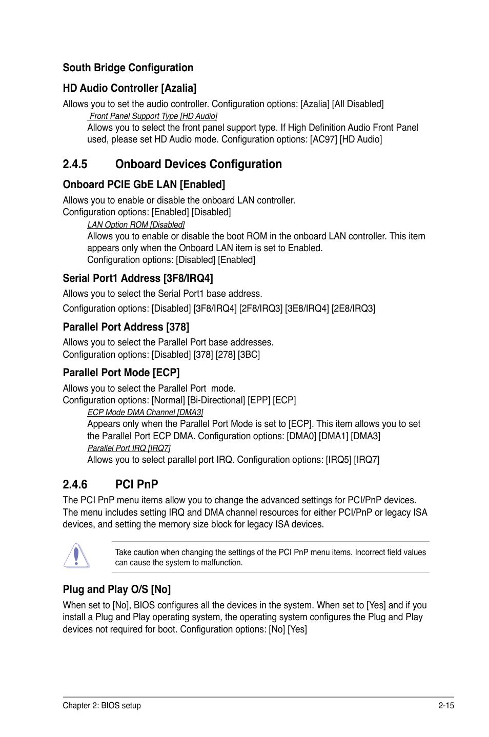 5 onboard devices configuration, 6 pci pnp, 5 onboard devices configuration -15 | 6 pci pnp -15 | Asus P5KPL-AM/PS User Manual | Page 55 / 62