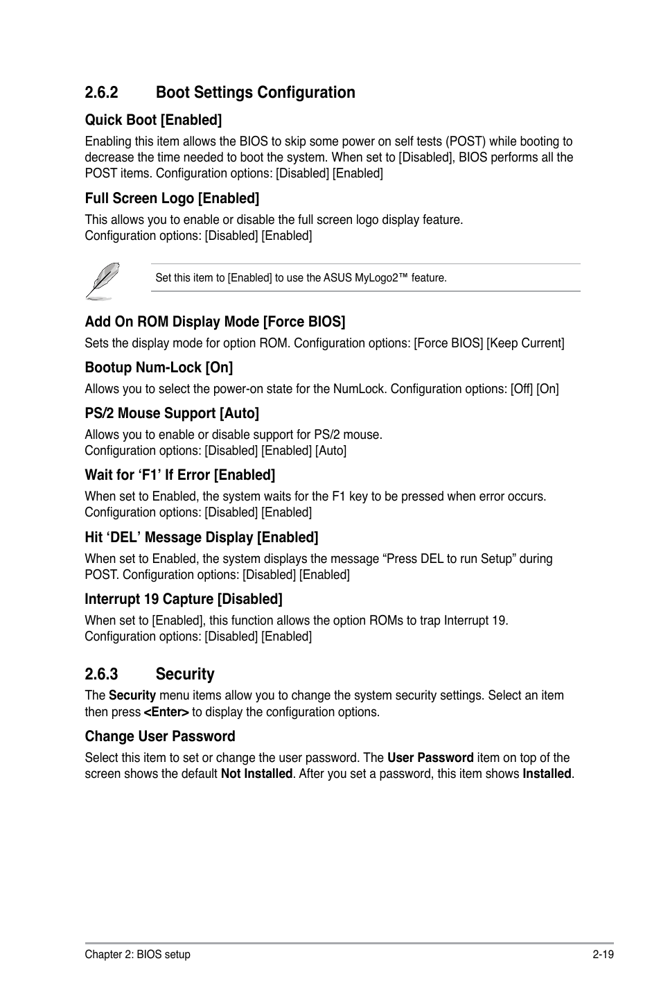 2 boot settings configuration, 3 security, 2 boot settings configuration -19 | 3 security -19 | Asus P5KPL-AM/PS User Manual | Page 59 / 62