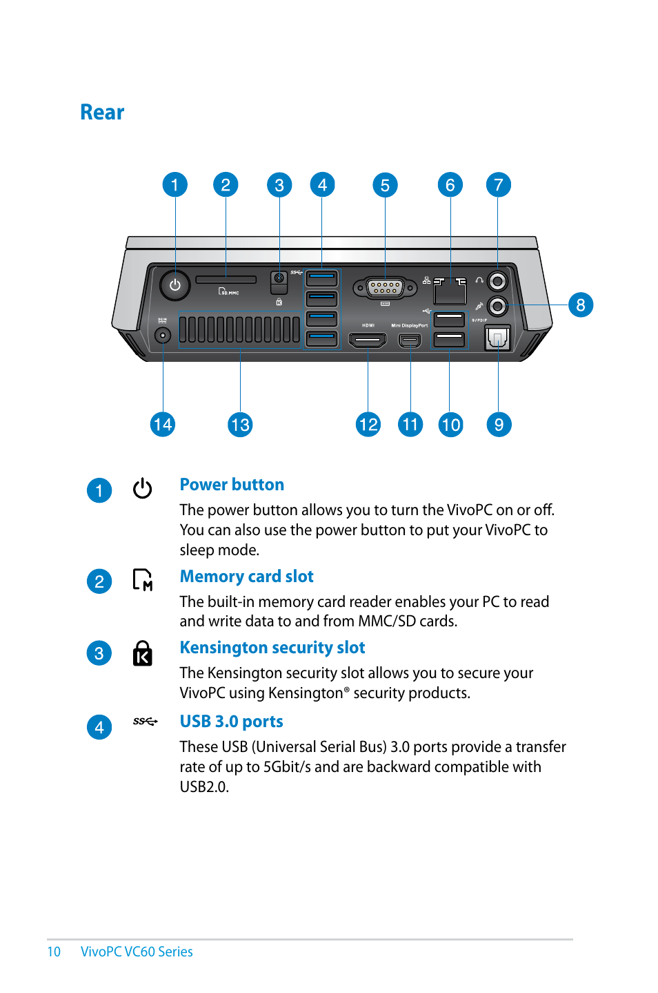 Rear | Asus VC60V User Manual | Page 10 / 38