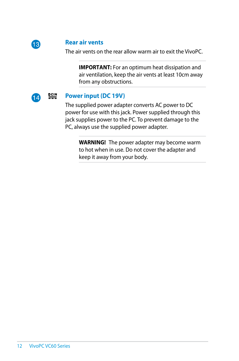 Asus VC60V User Manual | Page 12 / 38