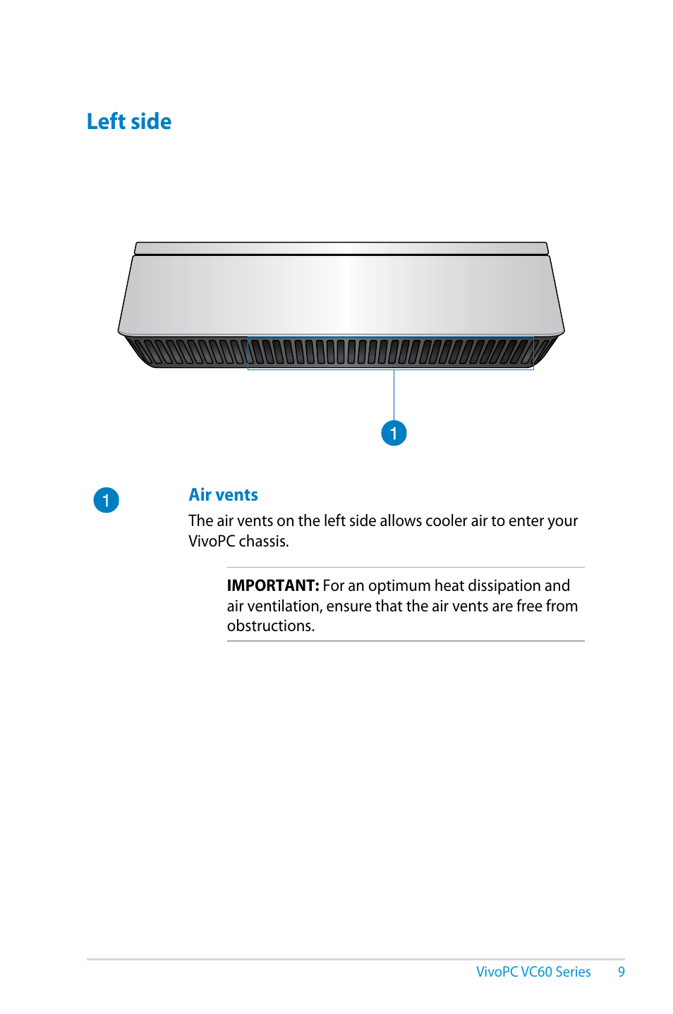 Left side | Asus VC60V User Manual | Page 9 / 38