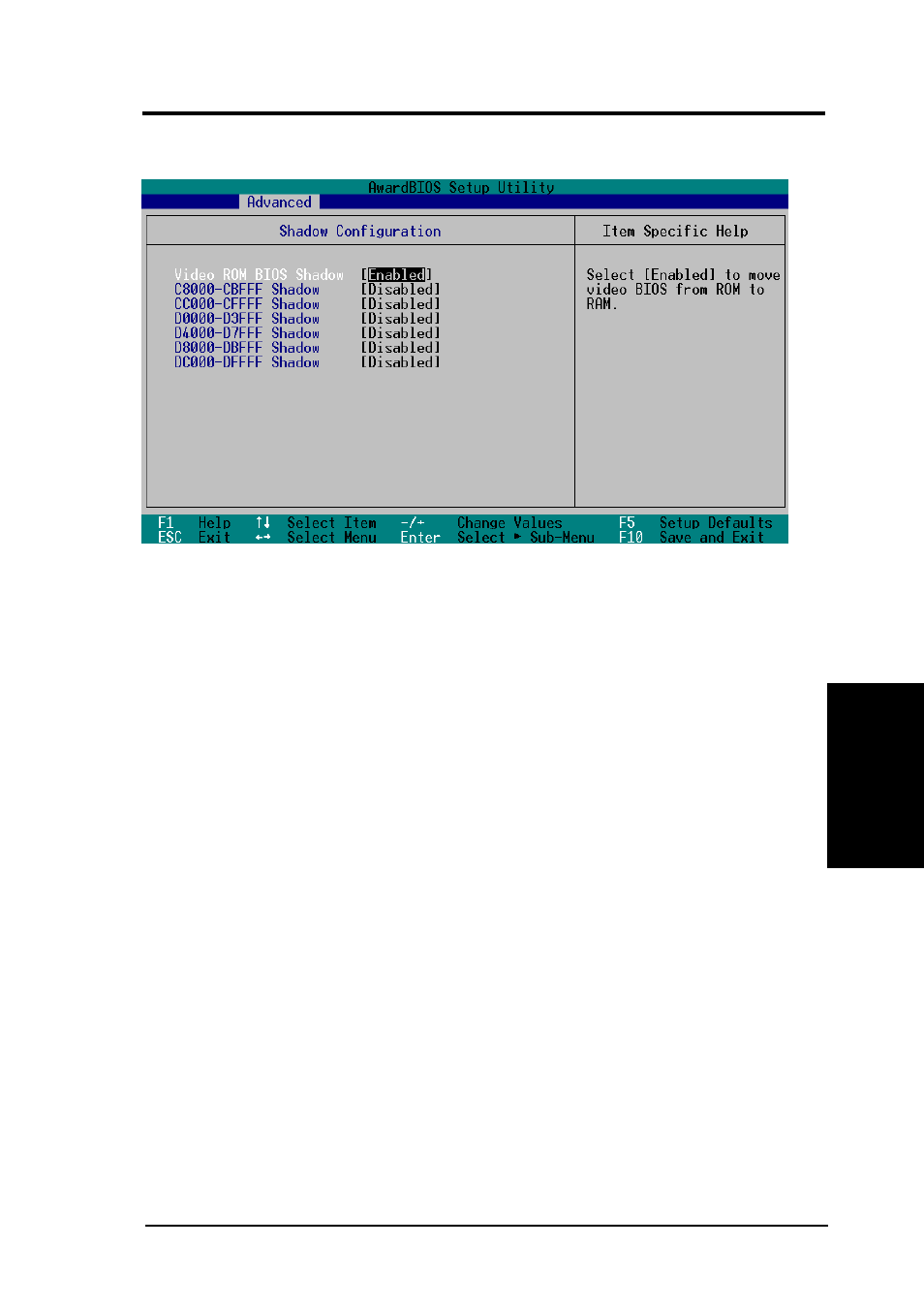 Bios setup, 4 shadow configuration | Asus A7N266-C User Manual | Page 69 / 102