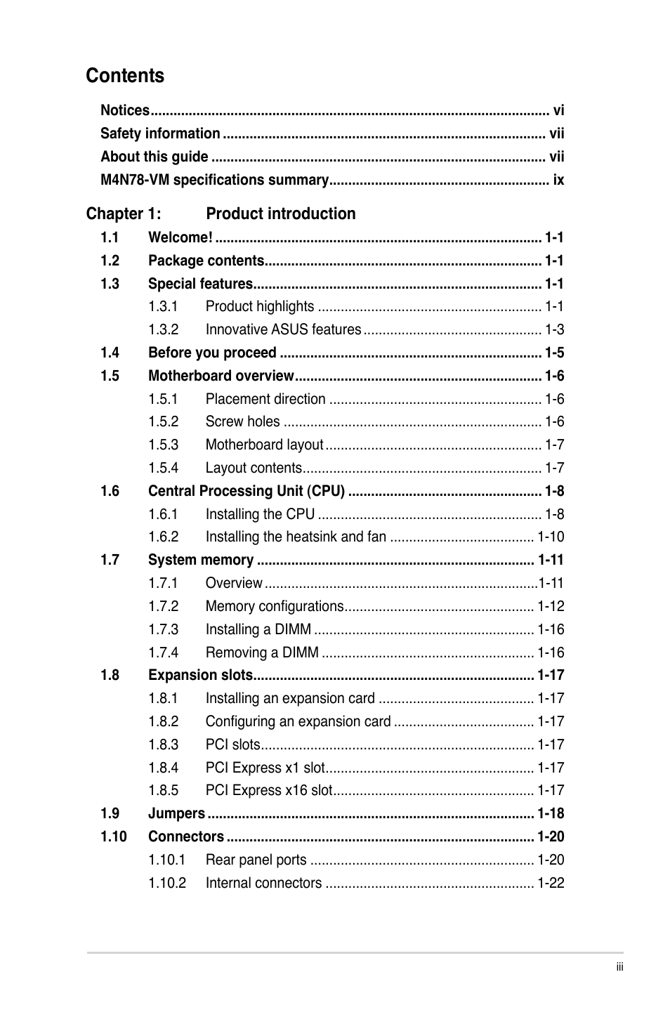 Asus M4N78-VM User Manual | Page 3 / 64