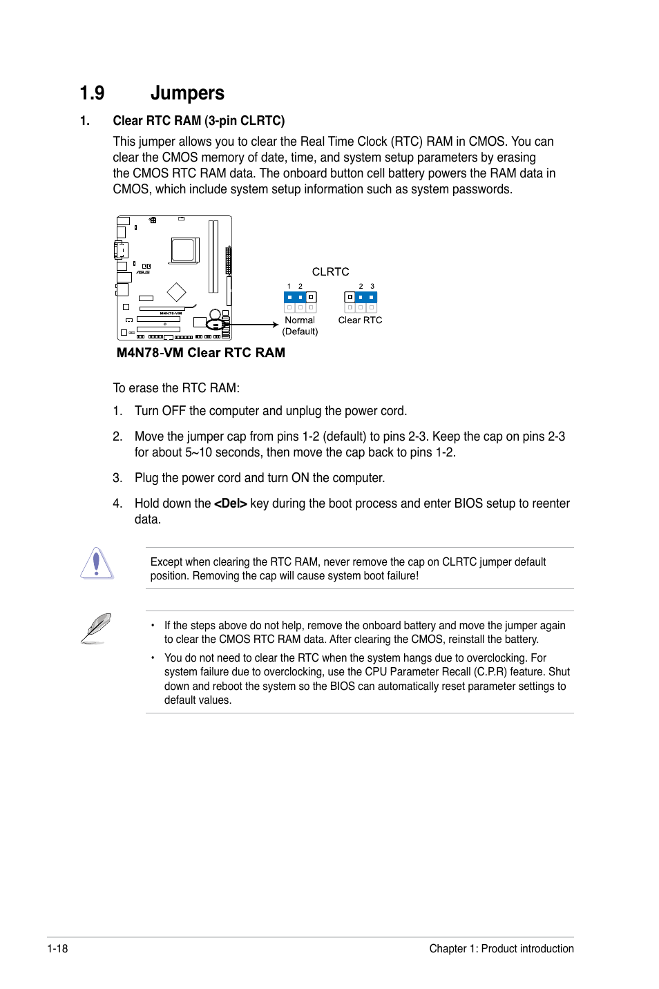 9 jumpers, Jumpers -18 | Asus M4N78-VM User Manual | Page 30 / 64