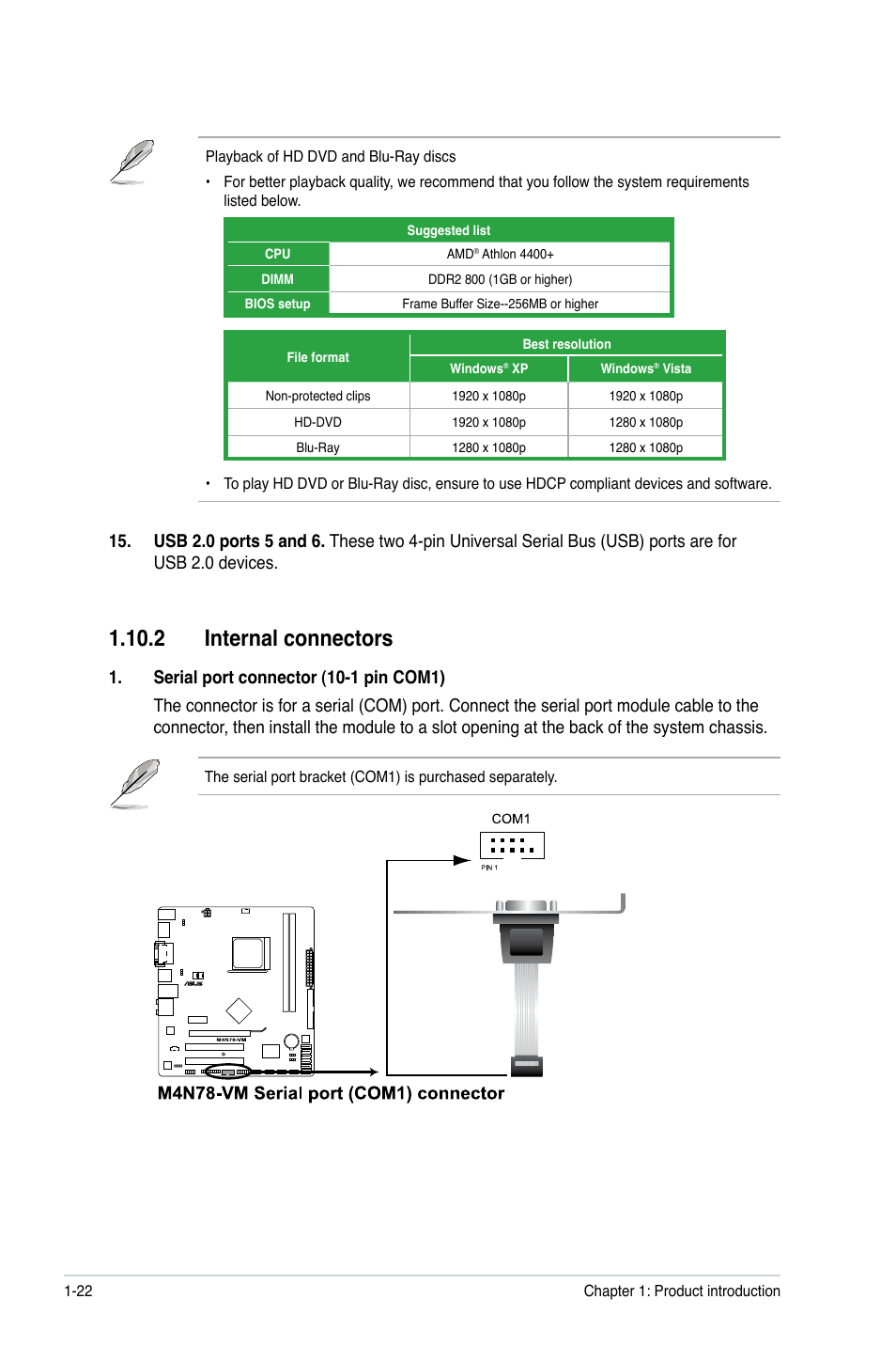 2 internal connectors, 2 internal connectors -22 | Asus M4N78-VM User Manual | Page 34 / 64