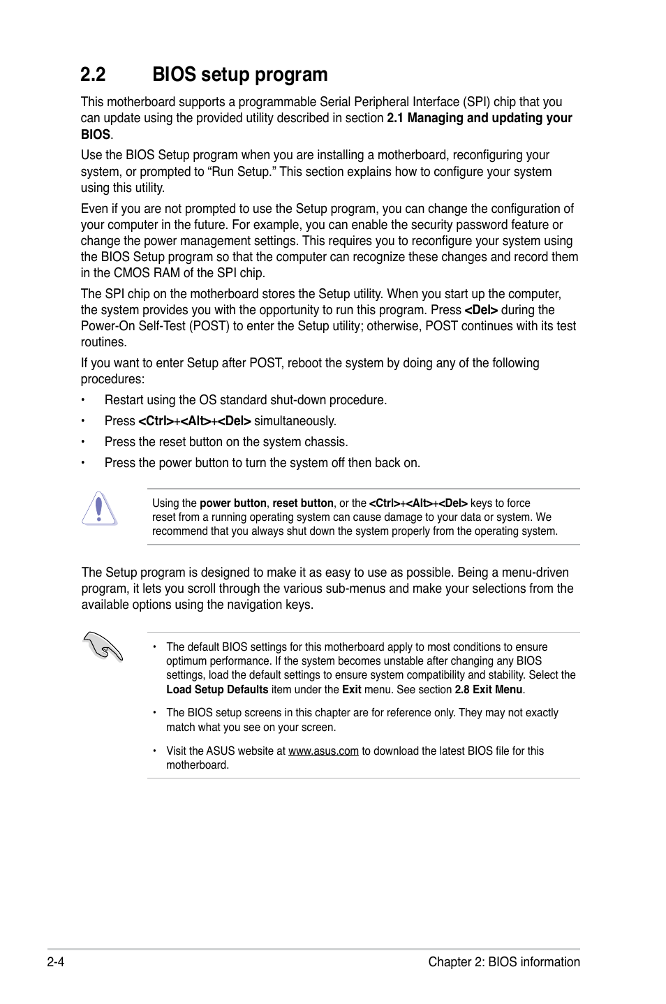 2 bios setup program, Bios setup program -4 | Asus M4N78-VM User Manual | Page 46 / 64