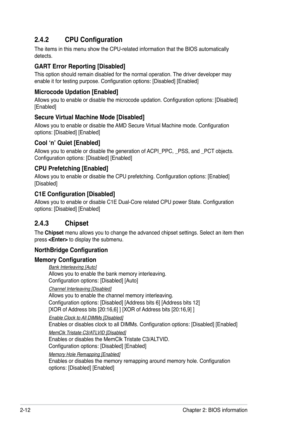 2 cpu configuration, 3 chipset, Cpu configuration -12 | Chipset -12 | Asus M4N78-VM User Manual | Page 54 / 64