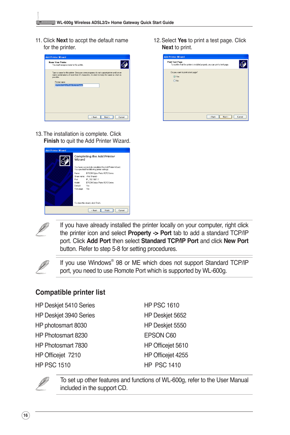 Compatible printer list | Asus WL-600g User Manual | Page 18 / 18