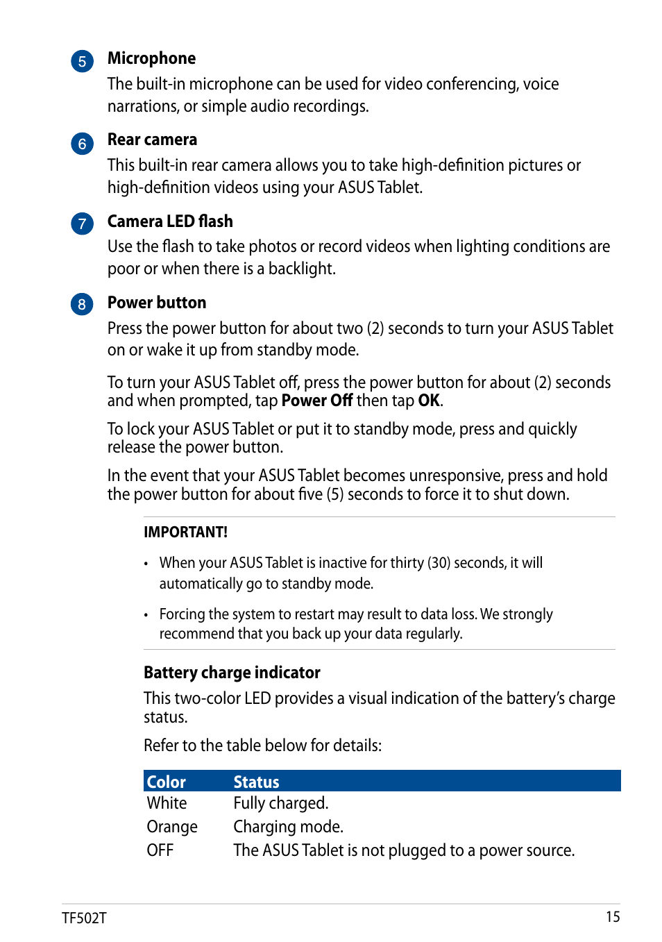 Asus Transformer Pad TF502T User Manual | Page 15 / 84