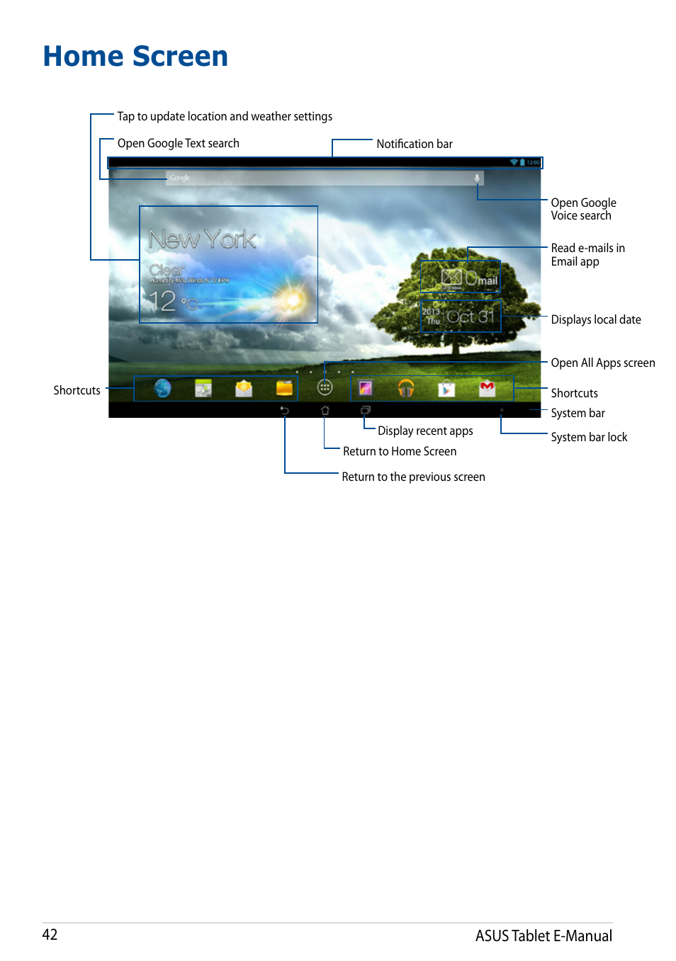 Home screen | Asus Transformer Pad TF502T User Manual | Page 42 / 84