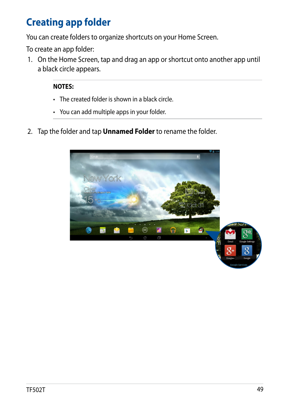 Creating app folder | Asus Transformer Pad TF502T User Manual | Page 49 / 84