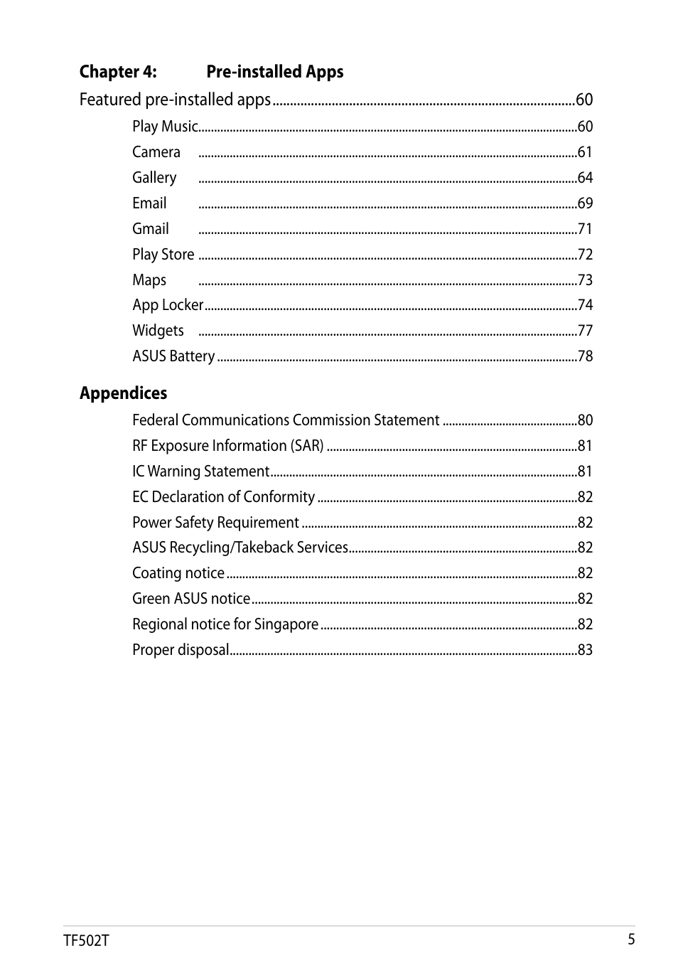 Asus Transformer Pad TF502T User Manual | Page 5 / 84