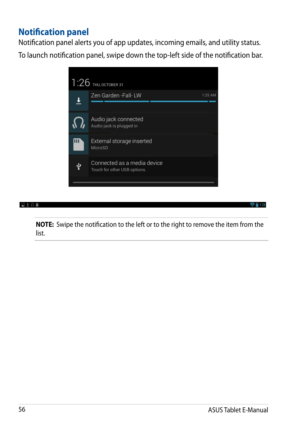 Notification panel | Asus Transformer Pad TF502T User Manual | Page 56 / 84