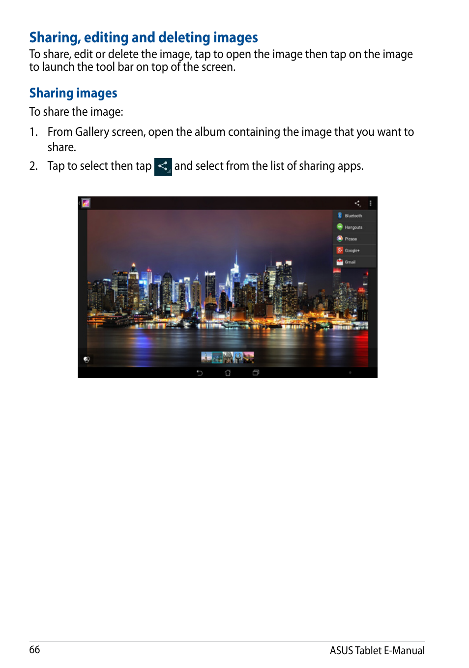 Sharing, editing and deleting images | Asus Transformer Pad TF502T User Manual | Page 66 / 84