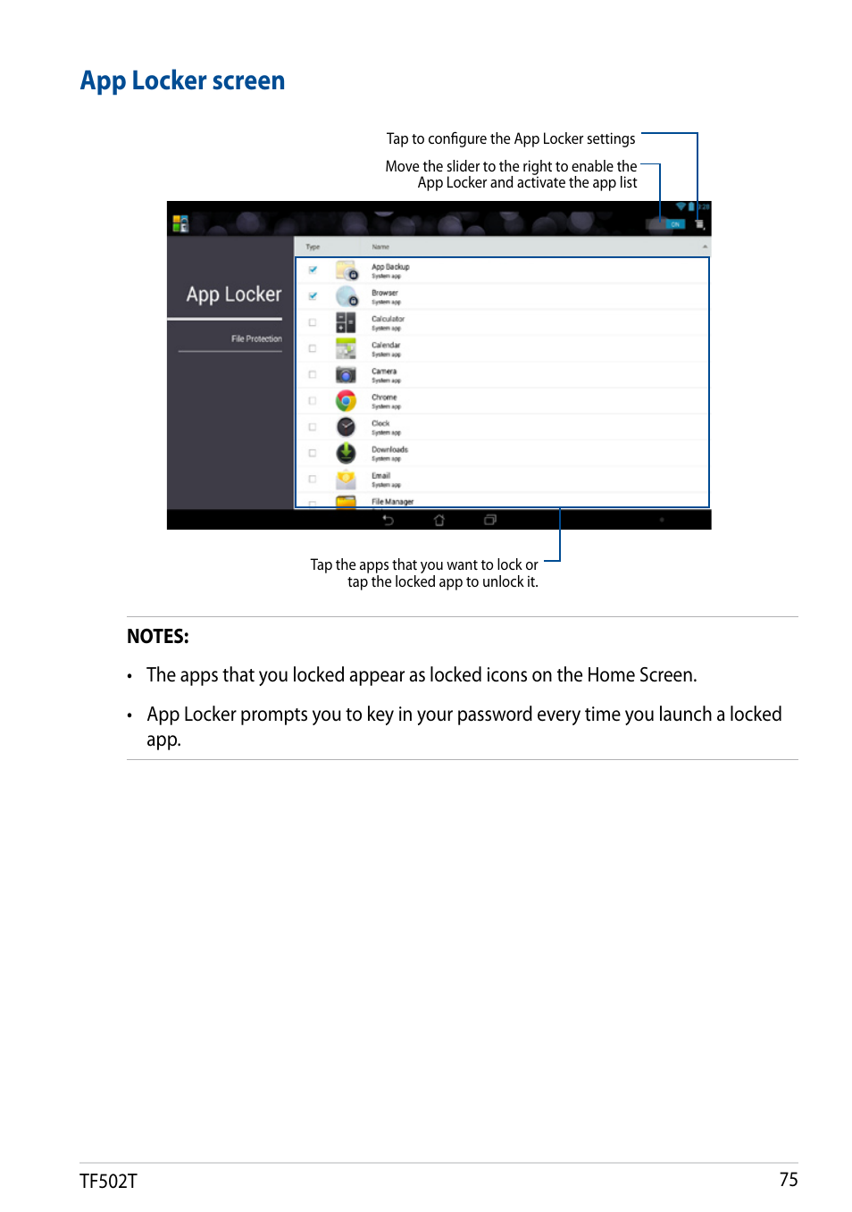 App locker screen | Asus Transformer Pad TF502T User Manual | Page 75 / 84