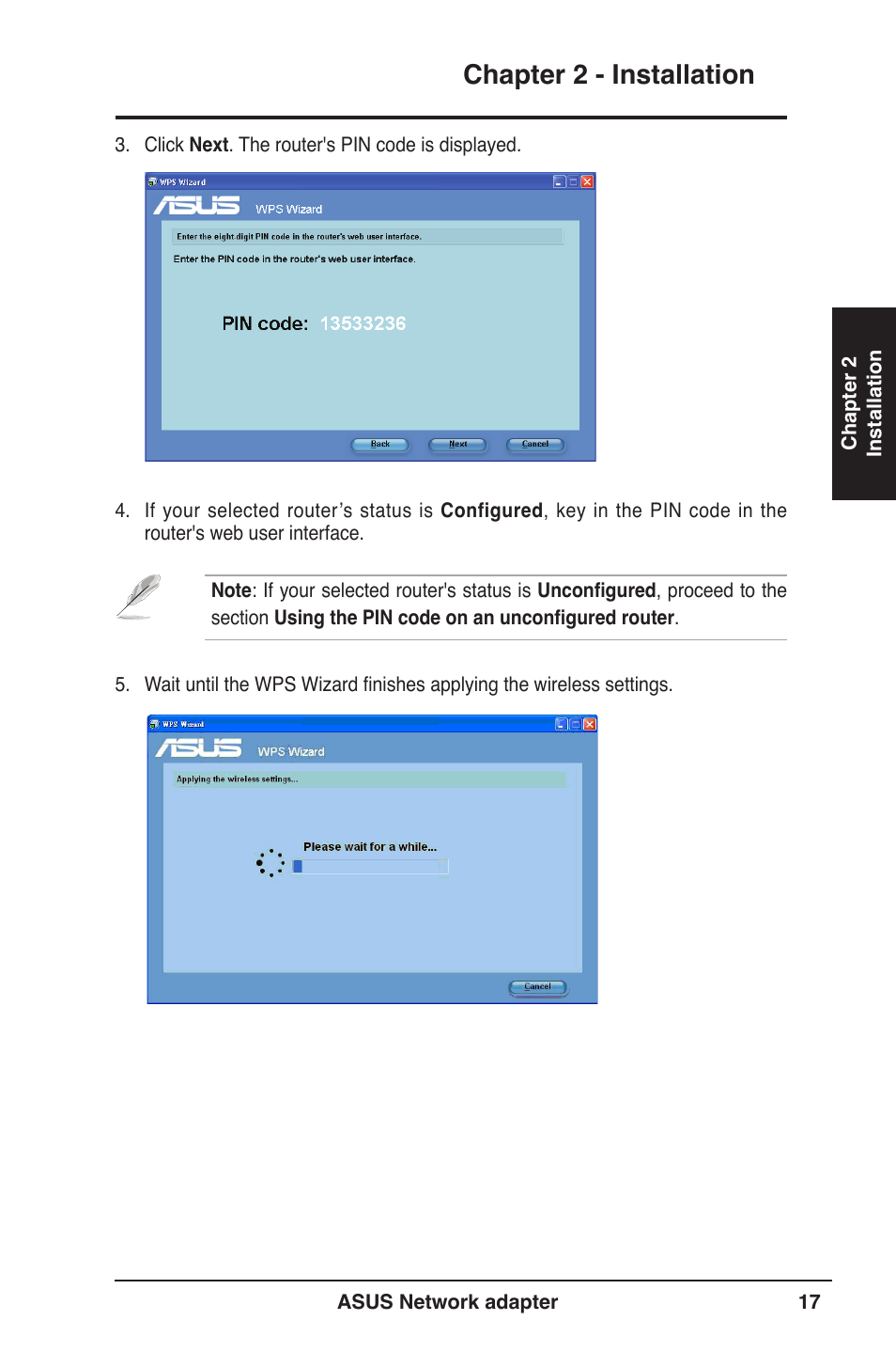 Chapter 2 - installation | Asus USB-N13 User Manual | Page 17 / 69