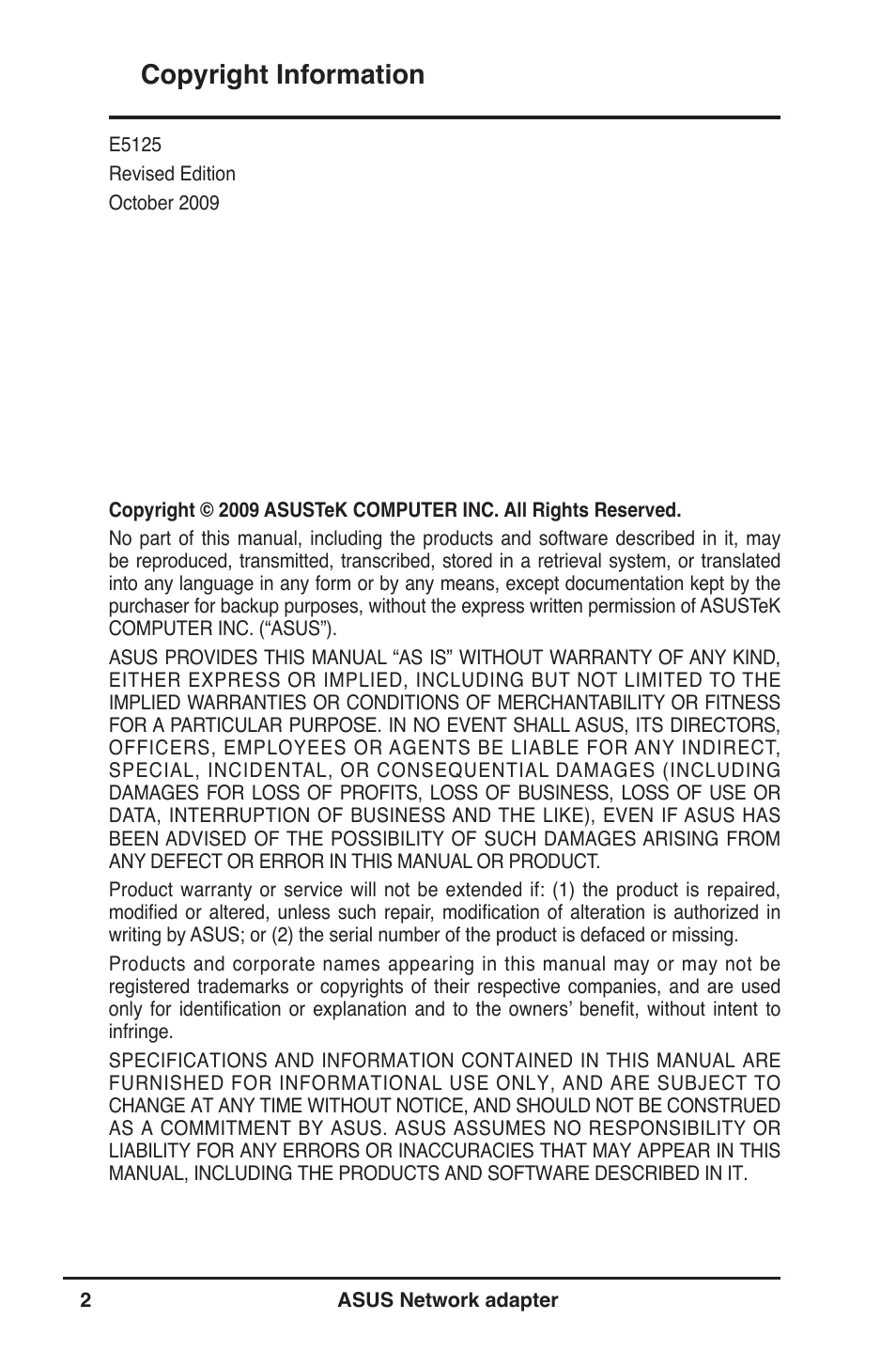 Copyright information | Asus USB-N13 User Manual | Page 2 / 69