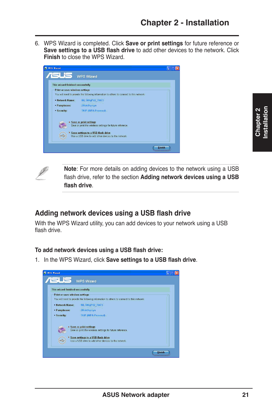 Chapter 2 - installation, Adding network devices using a usb flash drive | Asus USB-N13 User Manual | Page 21 / 69