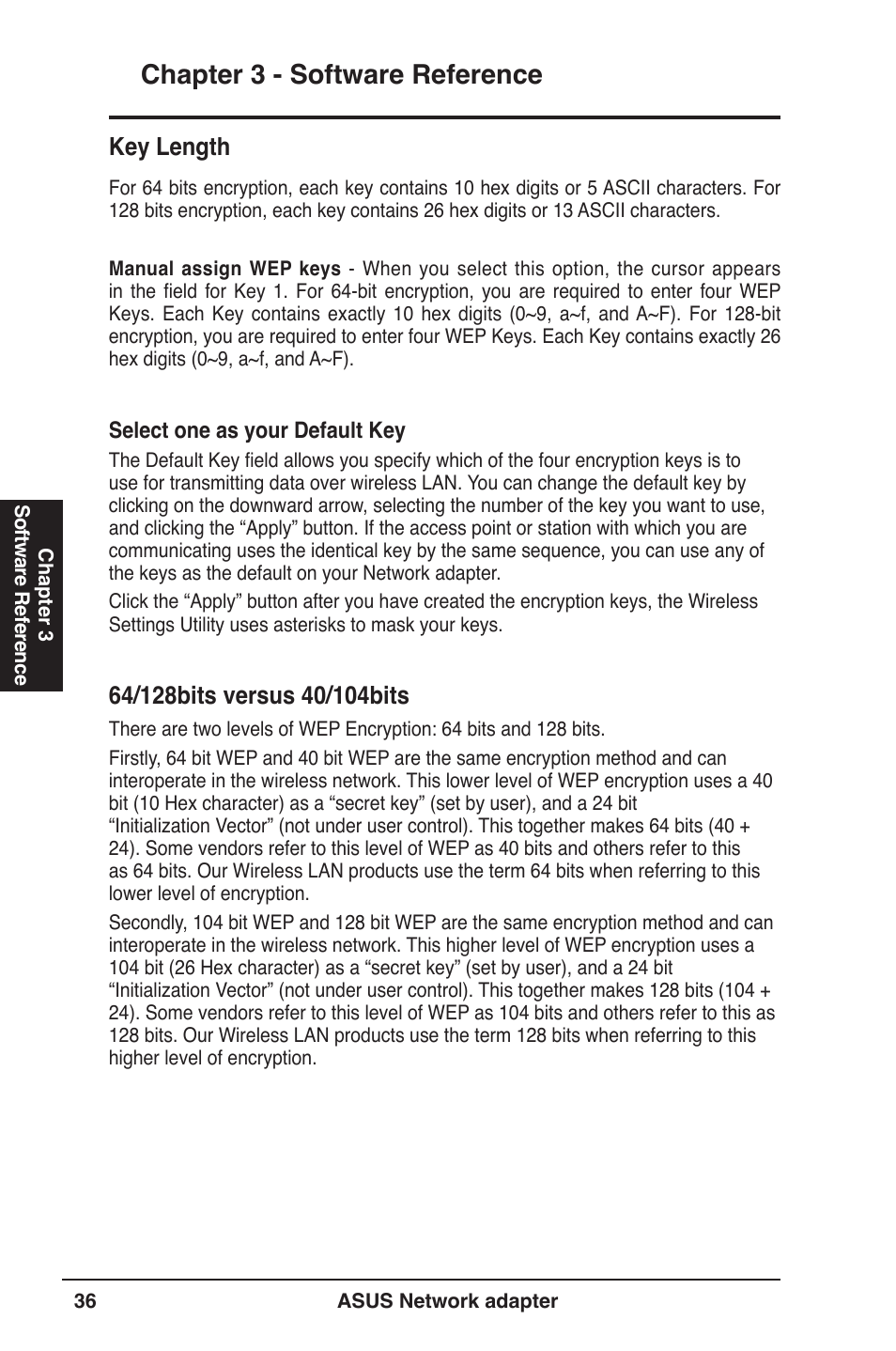 Chapter 3 - software reference, Key length | Asus USB-N13 User Manual | Page 36 / 69