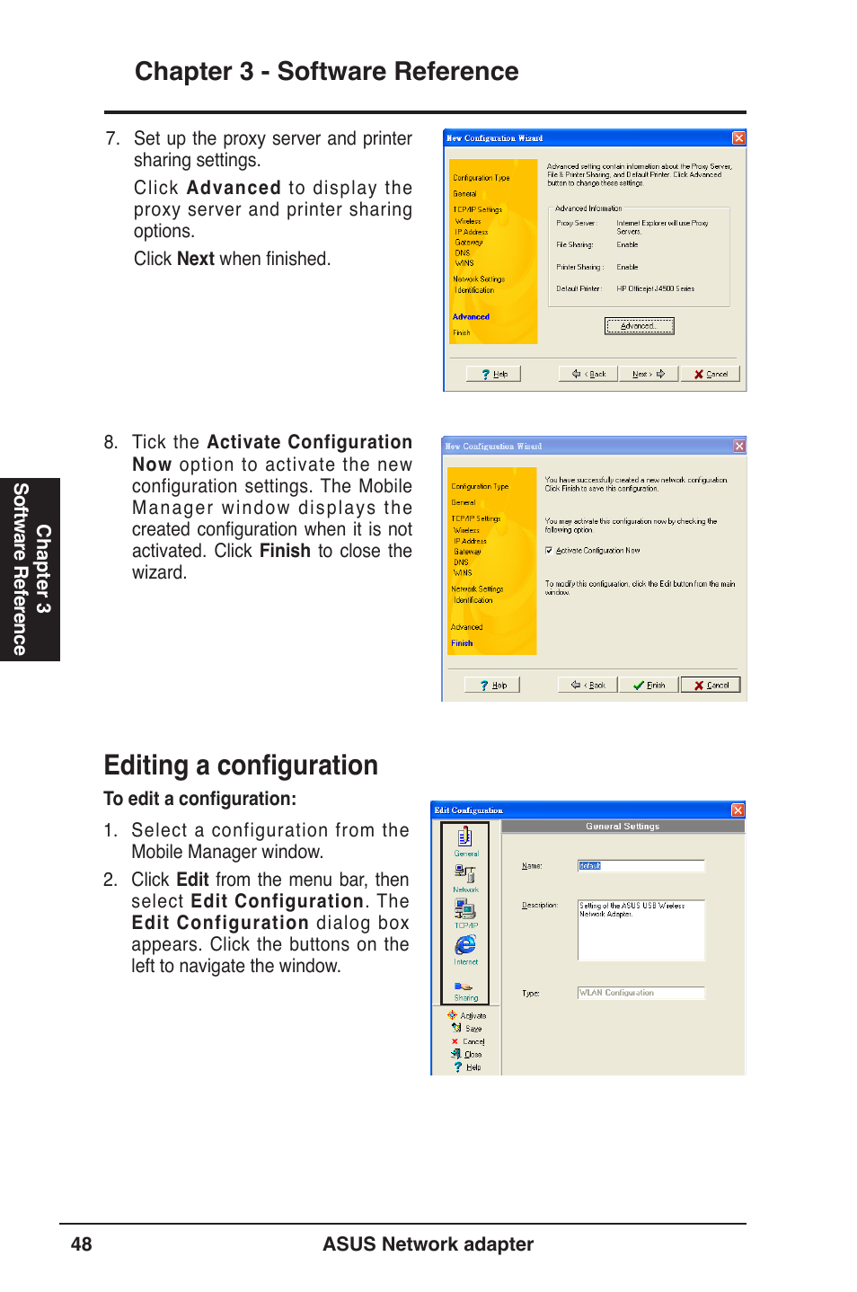 Editing a configuration, Chapter 3 - software reference | Asus USB-N13 User Manual | Page 48 / 69