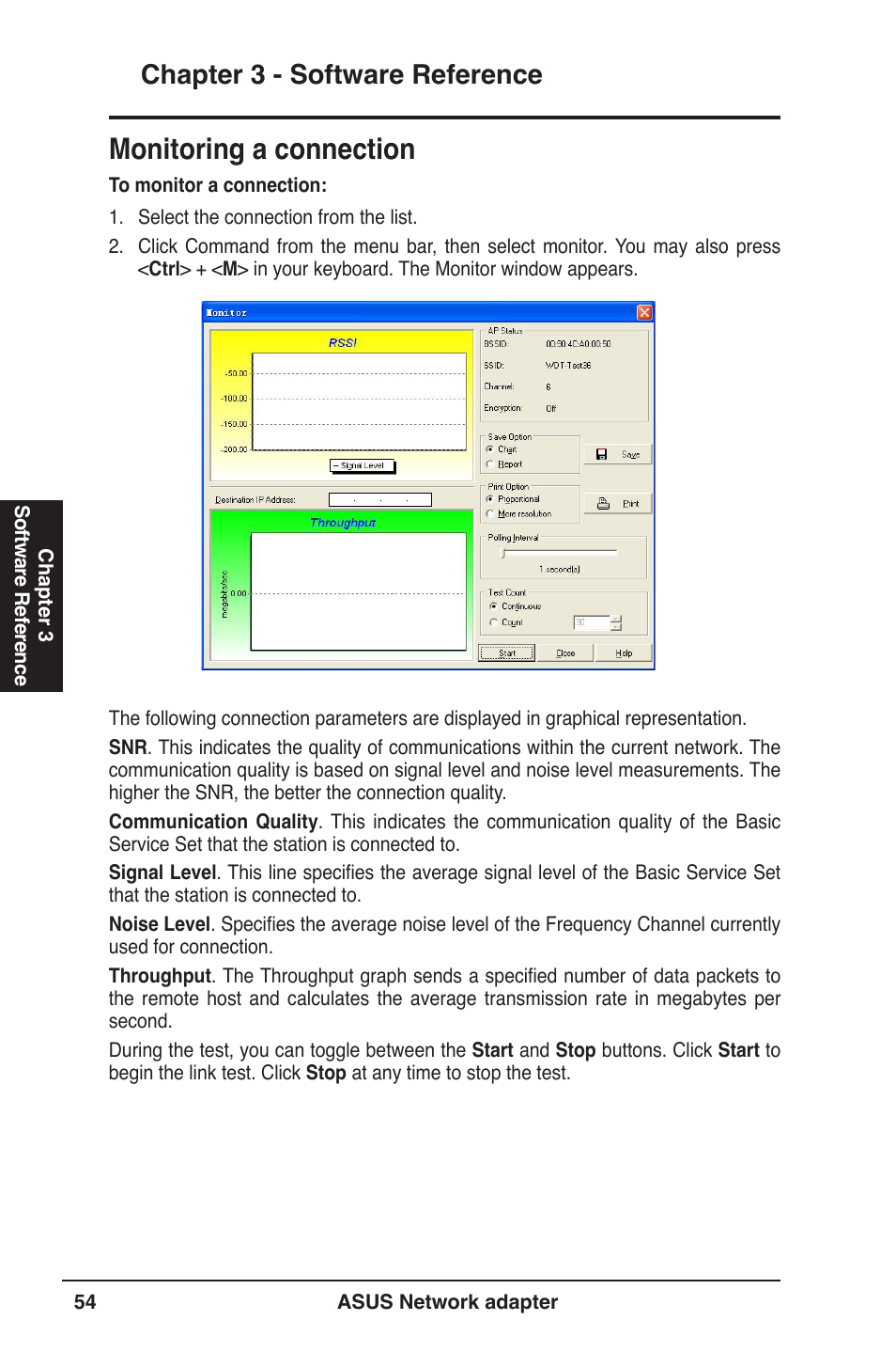 Monitoring a connection, Chapter 3 - software reference | Asus USB-N13 User Manual | Page 54 / 69