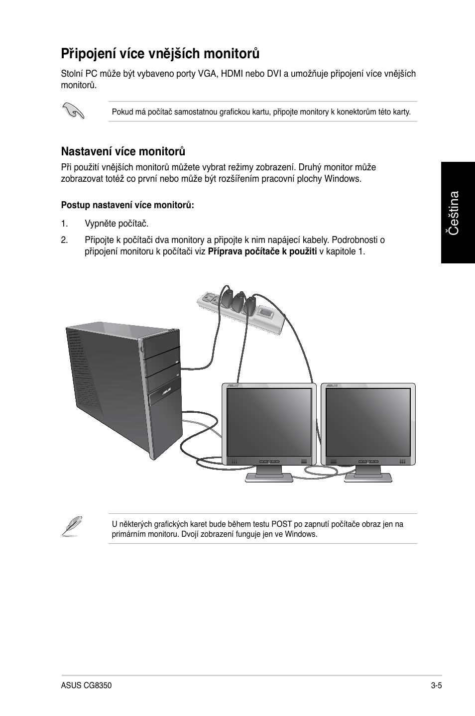 Připojení více vnějších monitorů, Připojení více vnějších monitorů -5, Čeština | Nastavení více monitorů | Asus CG8350 User Manual | Page 115 / 384