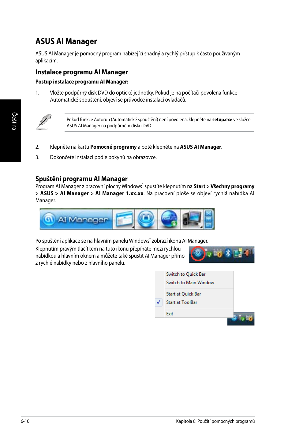 Asus ai manager, Asus ai manager -10, Instalace programu ai manager | Spuštění programu ai manager | Asus CG8350 User Manual | Page 134 / 384