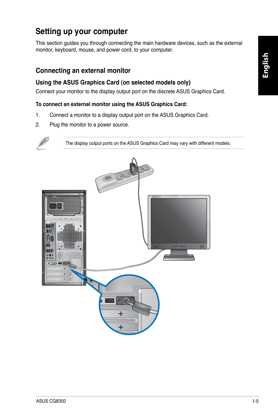 Setting up your computer, Setting up your computer -5, English | Asus CG8350 User Manual | Page 15 / 384