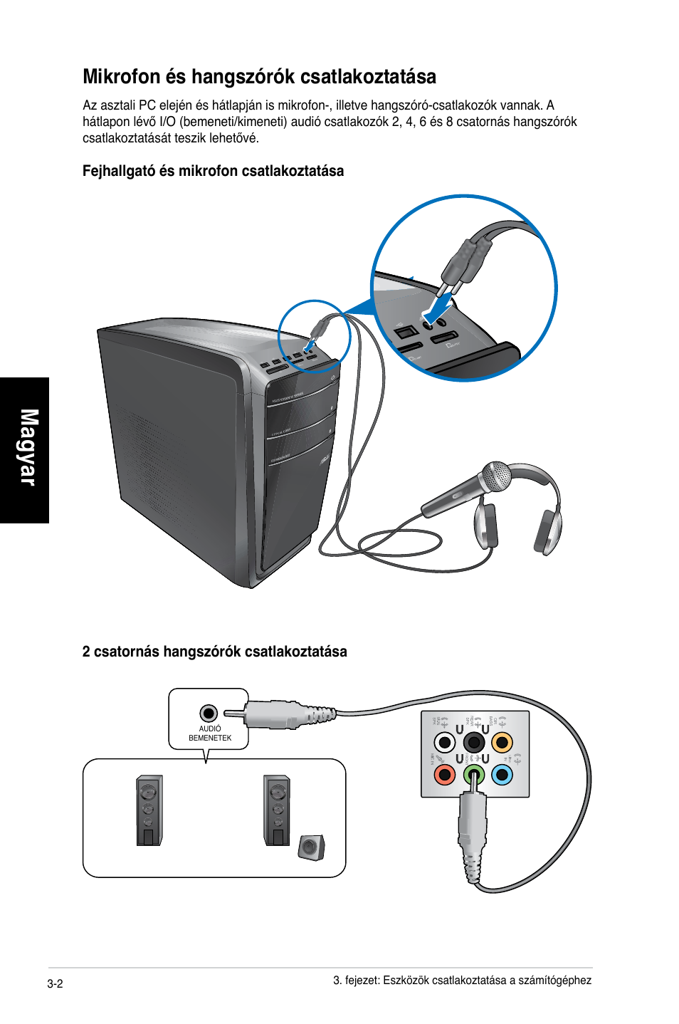 Mikrofon és hangszórók csatlakoztatása, Mikrofon és hangszórók csatlakoztatása -2, Mag ya r m ag ya r m ag ya r m ag ya r | Asus CG8350 User Manual | Page 188 / 384