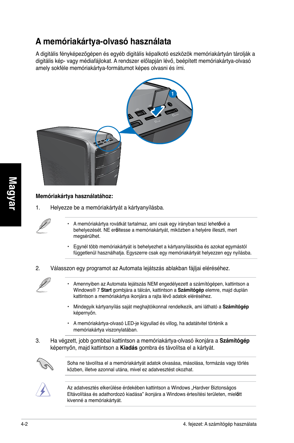 A memóriakártya-olvasó használata, A memóriakártya-olvasó használata -2, Mag ya r m ag ya r m ag ya r m ag ya r | Asus CG8350 User Manual | Page 196 / 384