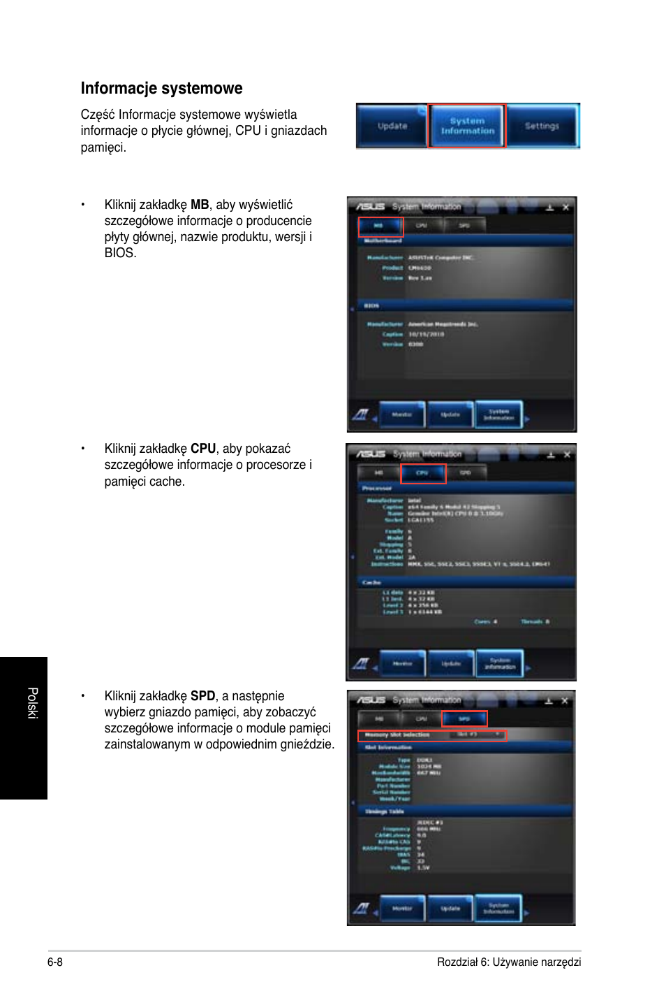 Informacje systemowe | Asus CG8350 User Manual | Page 364 / 384