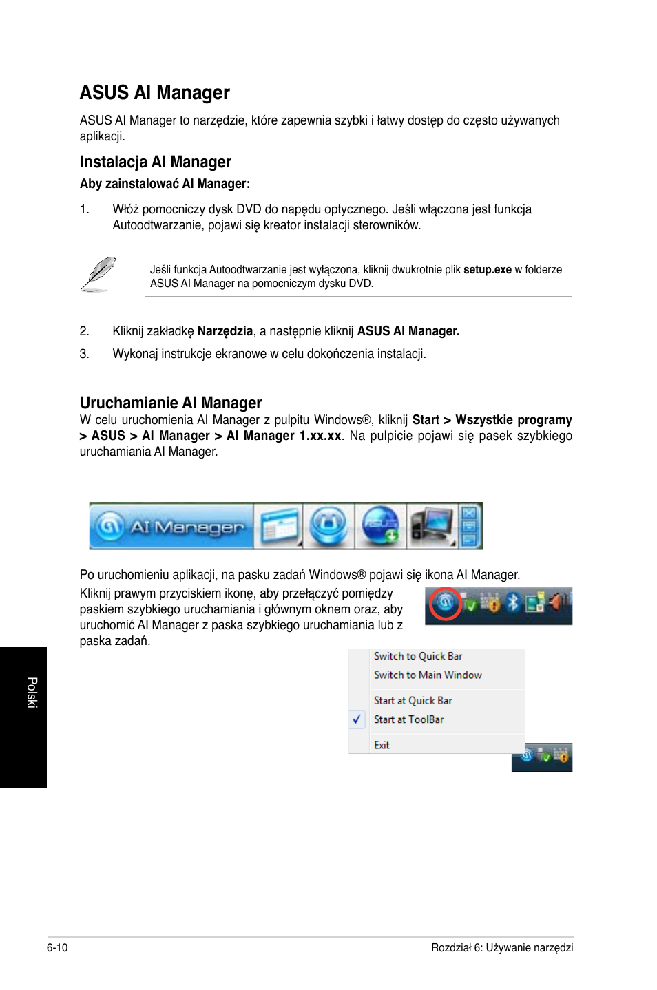 Asus ai manager, Asus ai manager -10, Instalacja ai manager | Uruchamianie ai manager | Asus CG8350 User Manual | Page 366 / 384